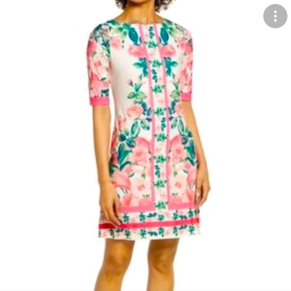 Eliza J Floral Pink Border Print Sheath Dress Sz 6